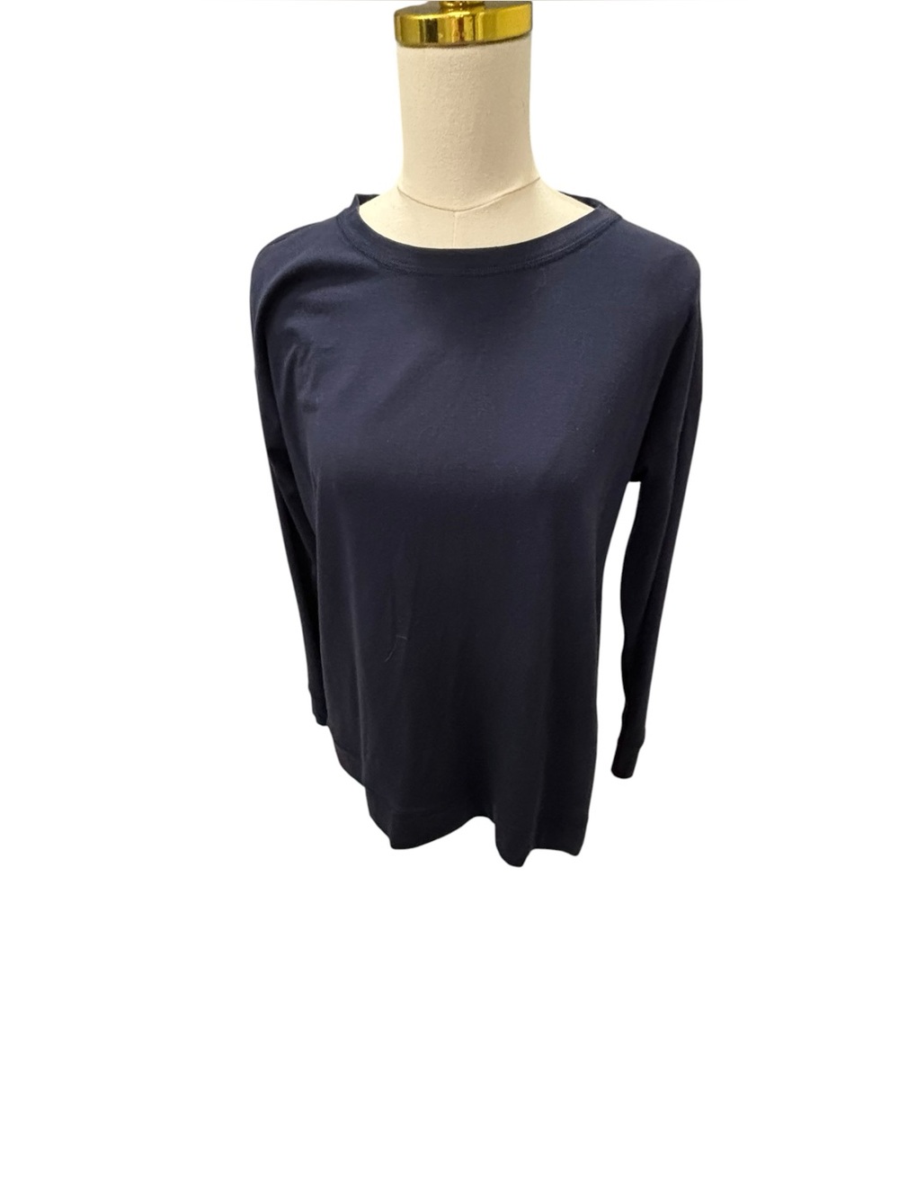 Eileen Fisher Petite Small Navy Organic Cotton Blend Long Sleeve Minimalist Top